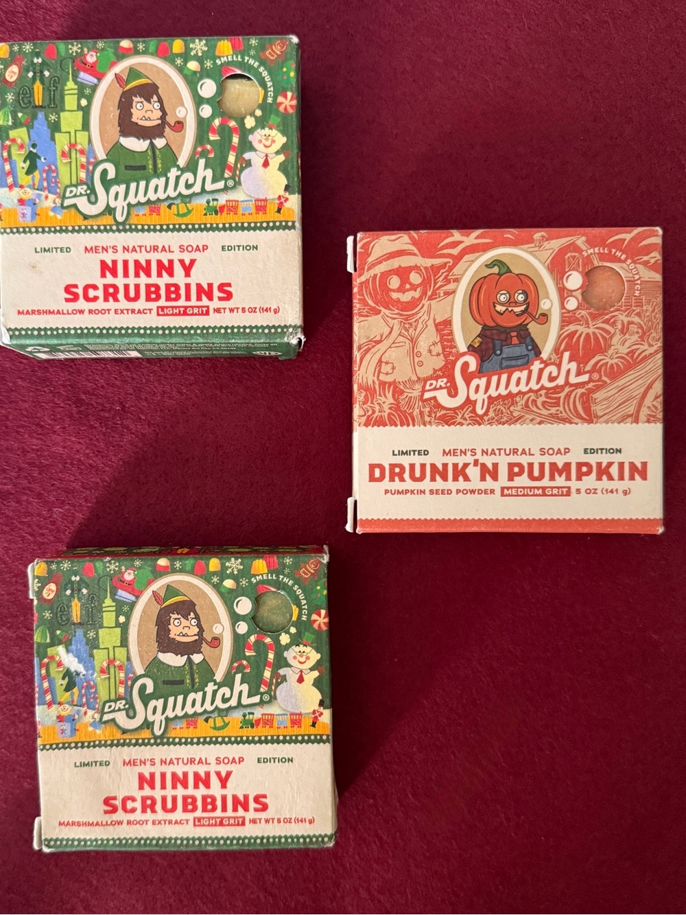 Dr. Squatch Men's Natural Soap Ninny Scrubbins (2) & Drunk'n Pumpkin (1) NIB